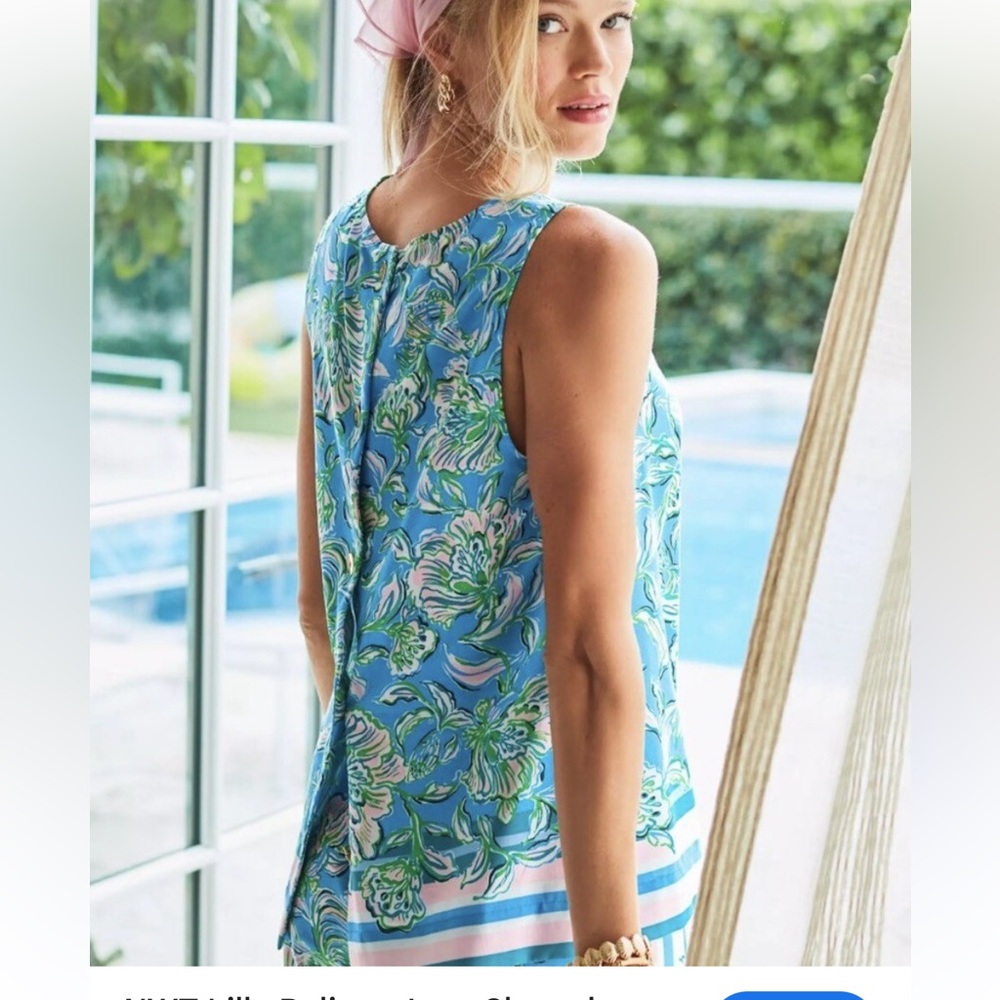Lilly Pulitzer Iona sleeveless top, Cummins blue, in chick magnet